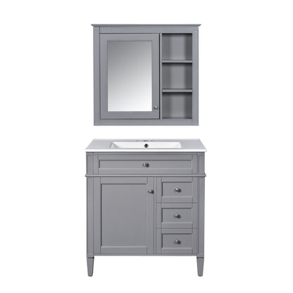 Gray Bathroom Vanity with a Top Sink and Cabinet