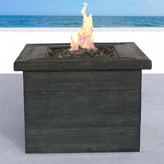 Fire pit table charcoal fiber reinforced 40,000 BTU output, black wood finish and lava rock bed on Tampa Home & Garden Store