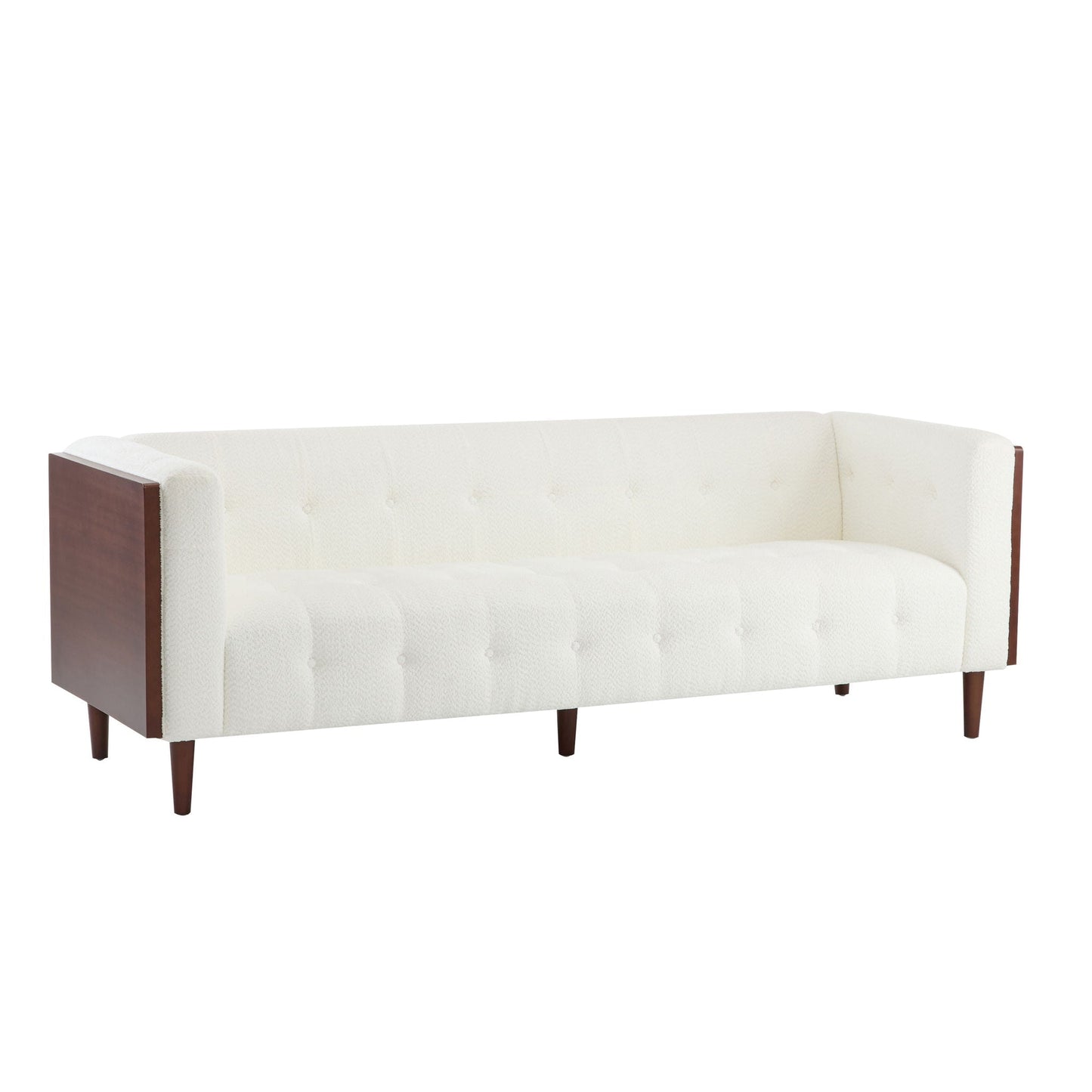 White tufted 3-seater sofa with dark wood frame by HouseOfZazla on Tampa Home & Garden Store