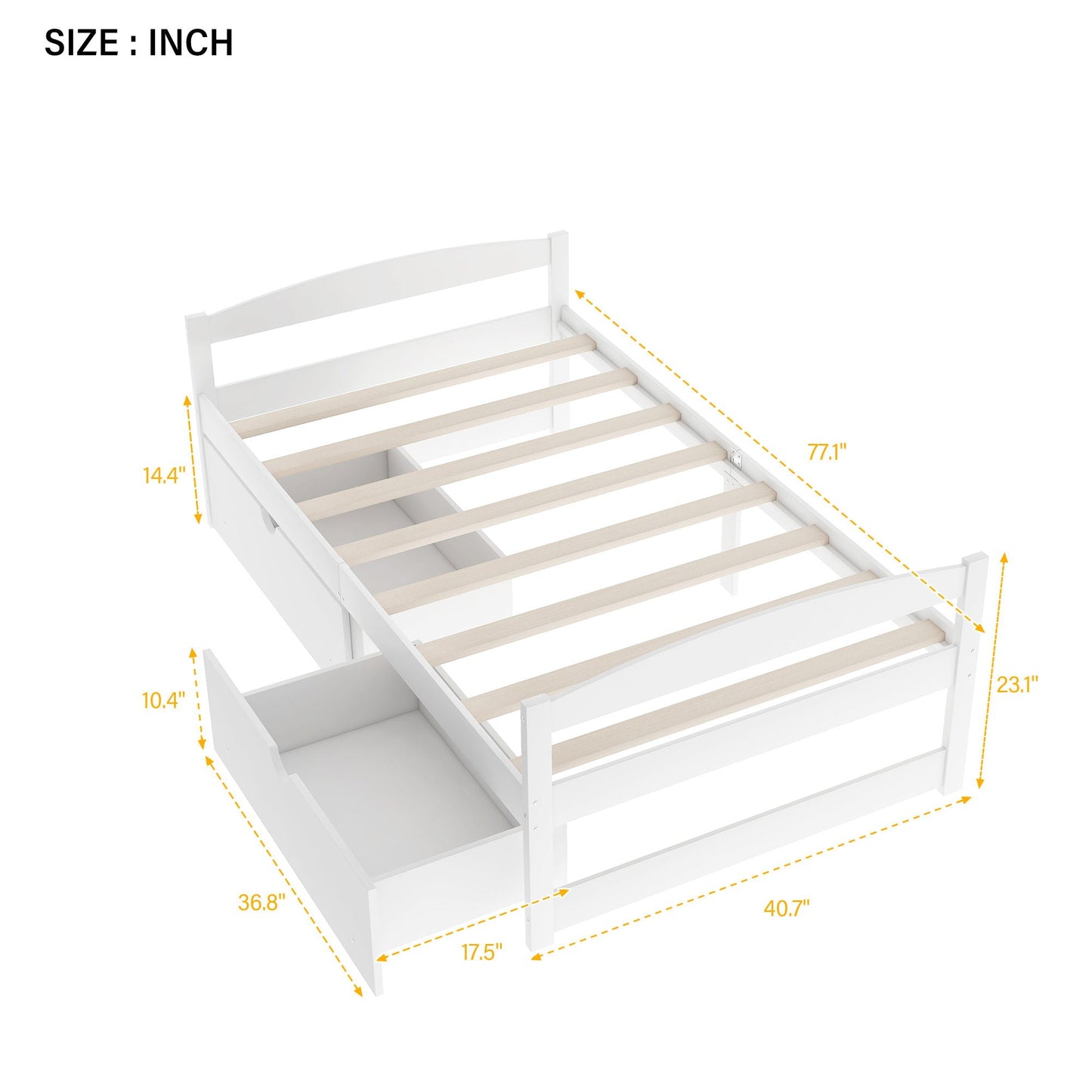 Platform Bed With 2 Drawers in white finish with slatted bed boards by HouseOfZazla on Tampa Home & Garden Store