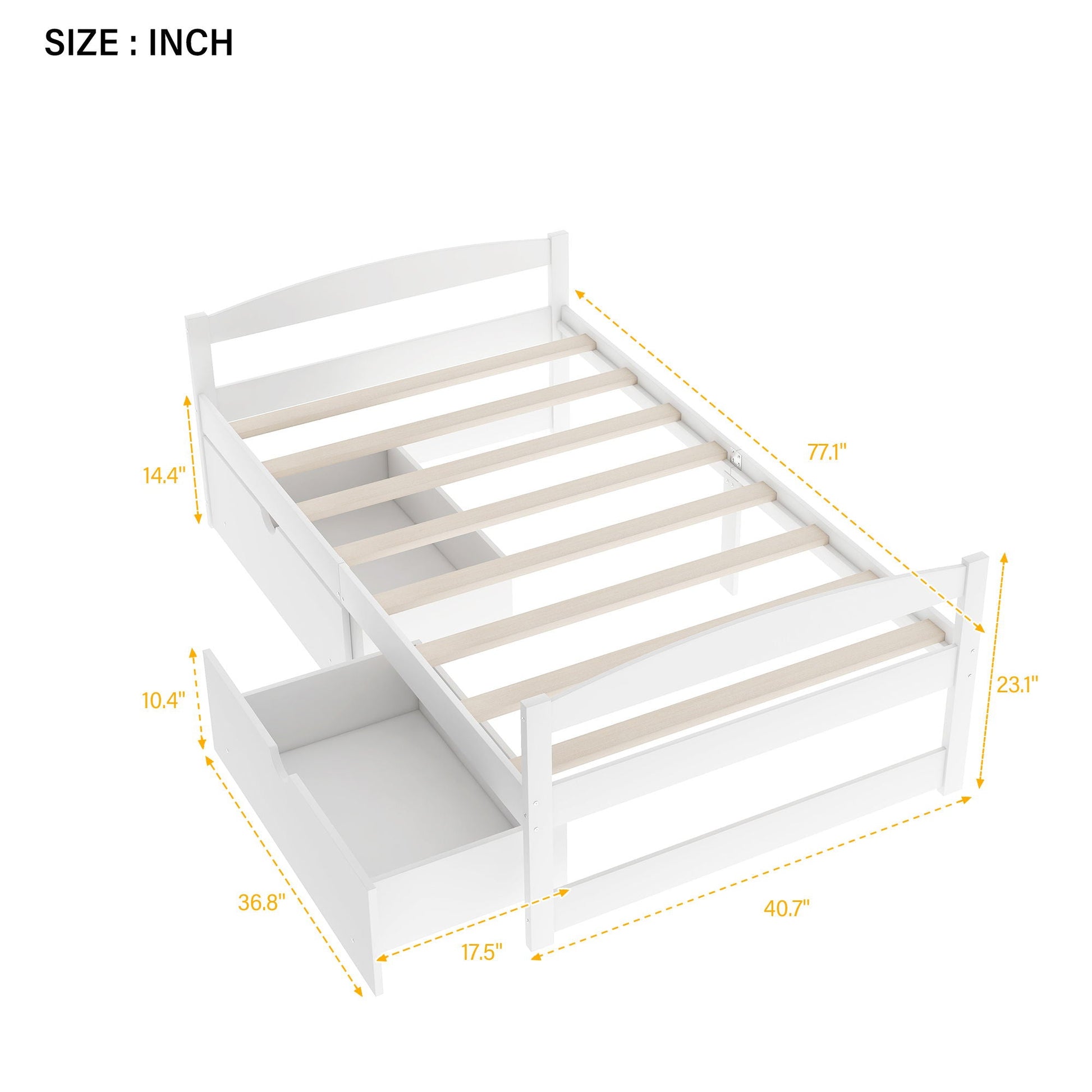 Platform Bed With 2 Drawers in white finish with slatted bed boards by HouseOfZazla on Tampa Home & Garden Store