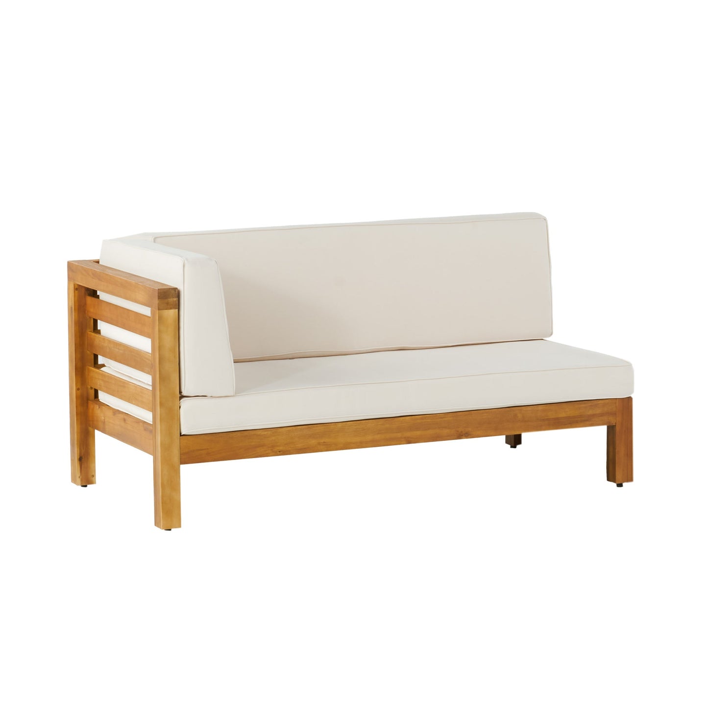 OANA outdoor wooden sectional sofa with beige cushions, slatted wood frame HouseOfZazla on Tampa Home & Garden Store