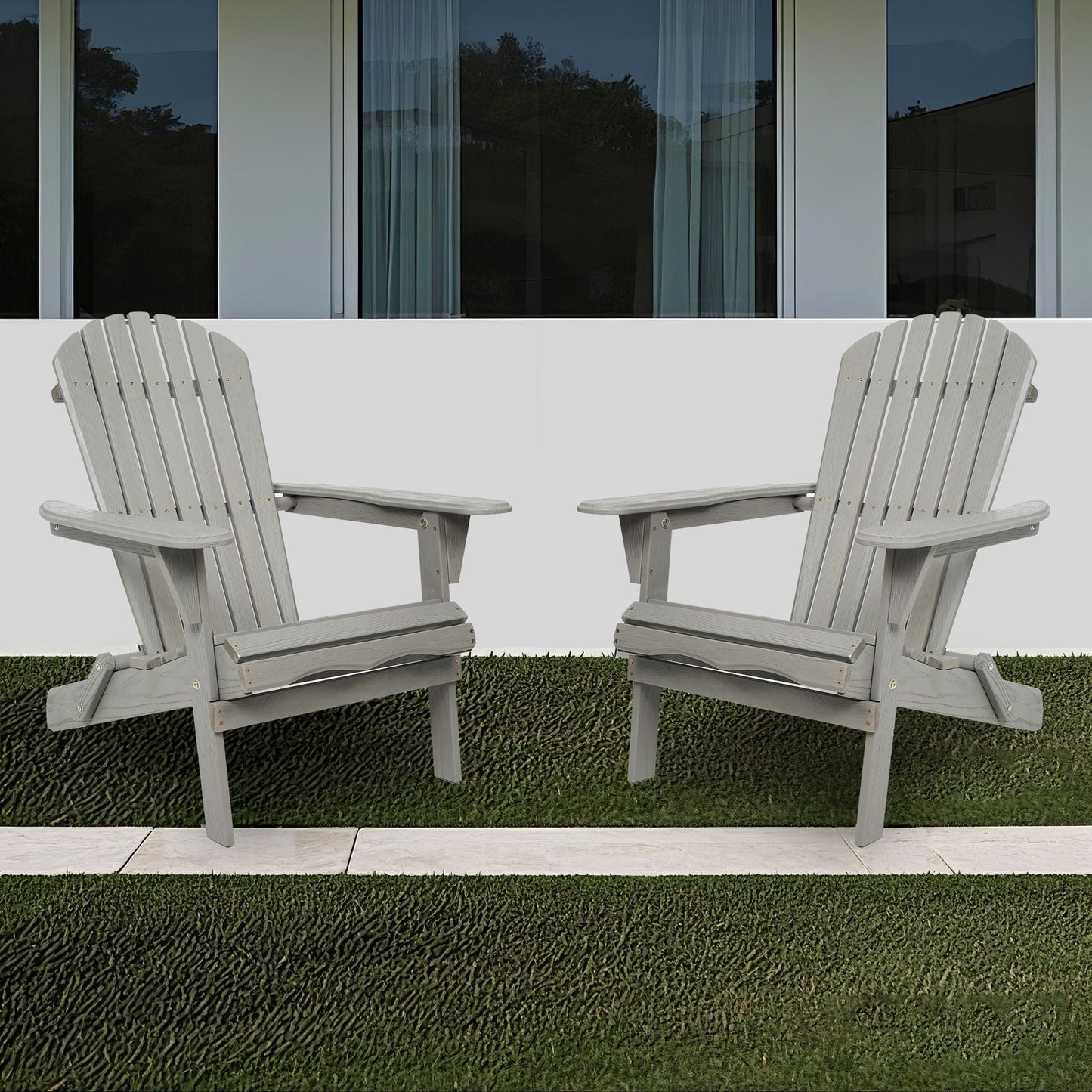 Set of Two Wooden Folding Adirondack Chairs