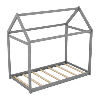 Wooden house-shaped platform bed frame gray with slatted base HouseOfZazla on Tampa Home & Garden Store