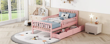 Platform bed with guardrails on both sides and two storage drawers in pink by HouseOfZazla on Tampa Home & Garden Store
