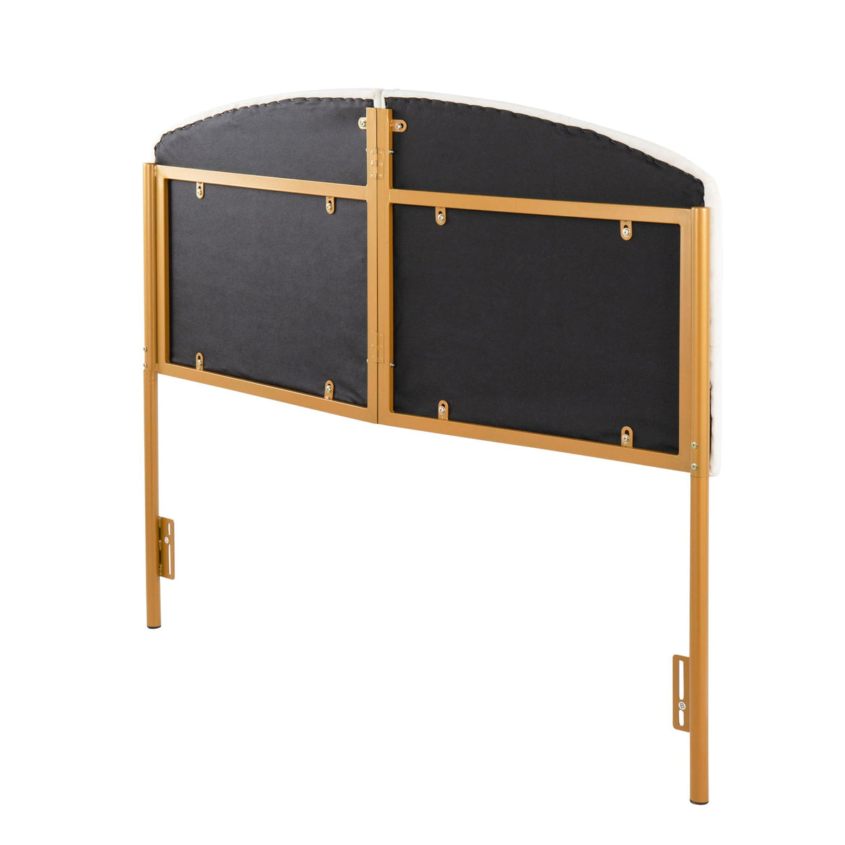 Contemporary glam upholstered headboard back view with black tufted panels and gold frame on Tampa Home & Garden Store