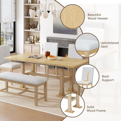 Artisanal 6-Piece Extendable Solid Wood Dining Set with Bench Seating on Tampa Home & Garden Store