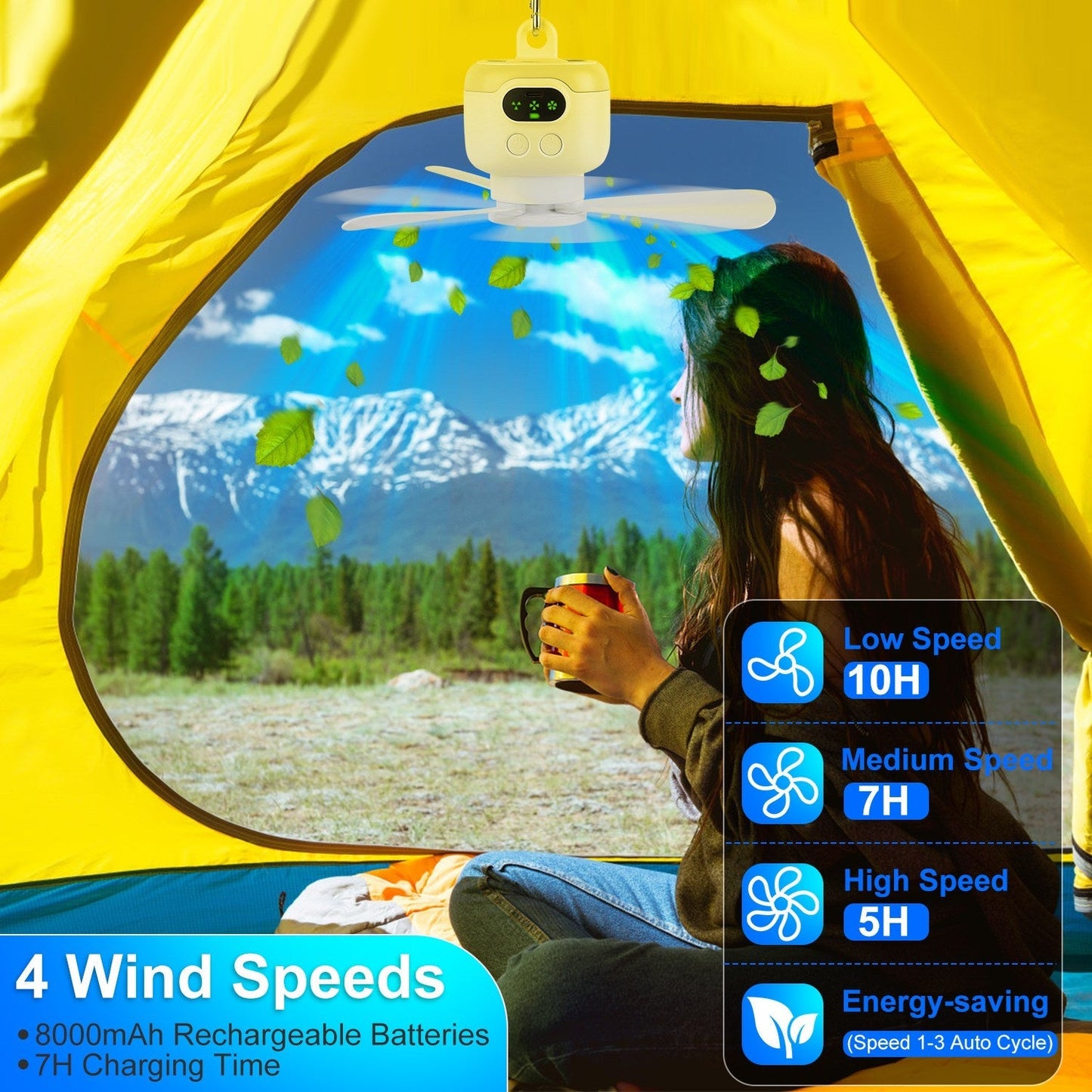 GemGear 2-in-1 Camping Fan with LED Lantern, white, carabiner hanging, 4 speeds, 8000mAh battery on Tampa Home & Garden Store