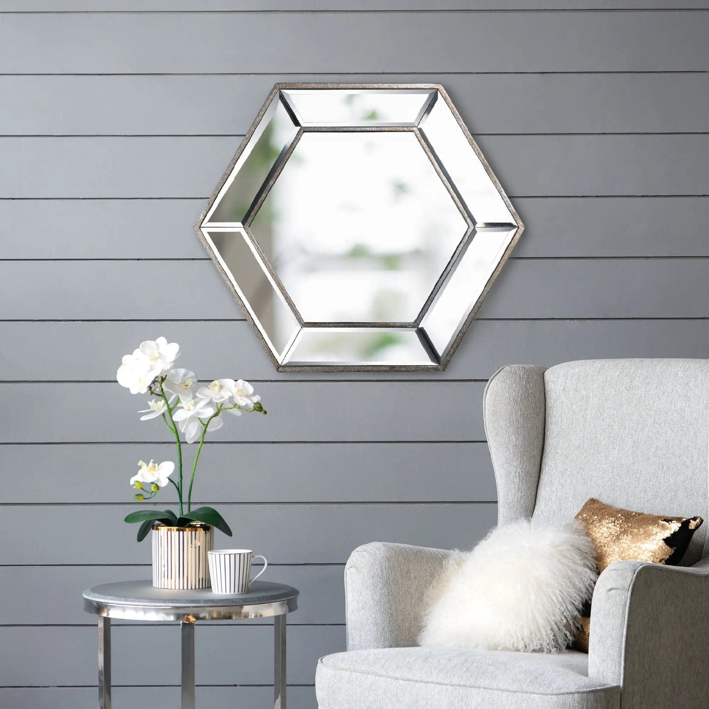 Hexagon Wall Mirror with Contemporary Glass