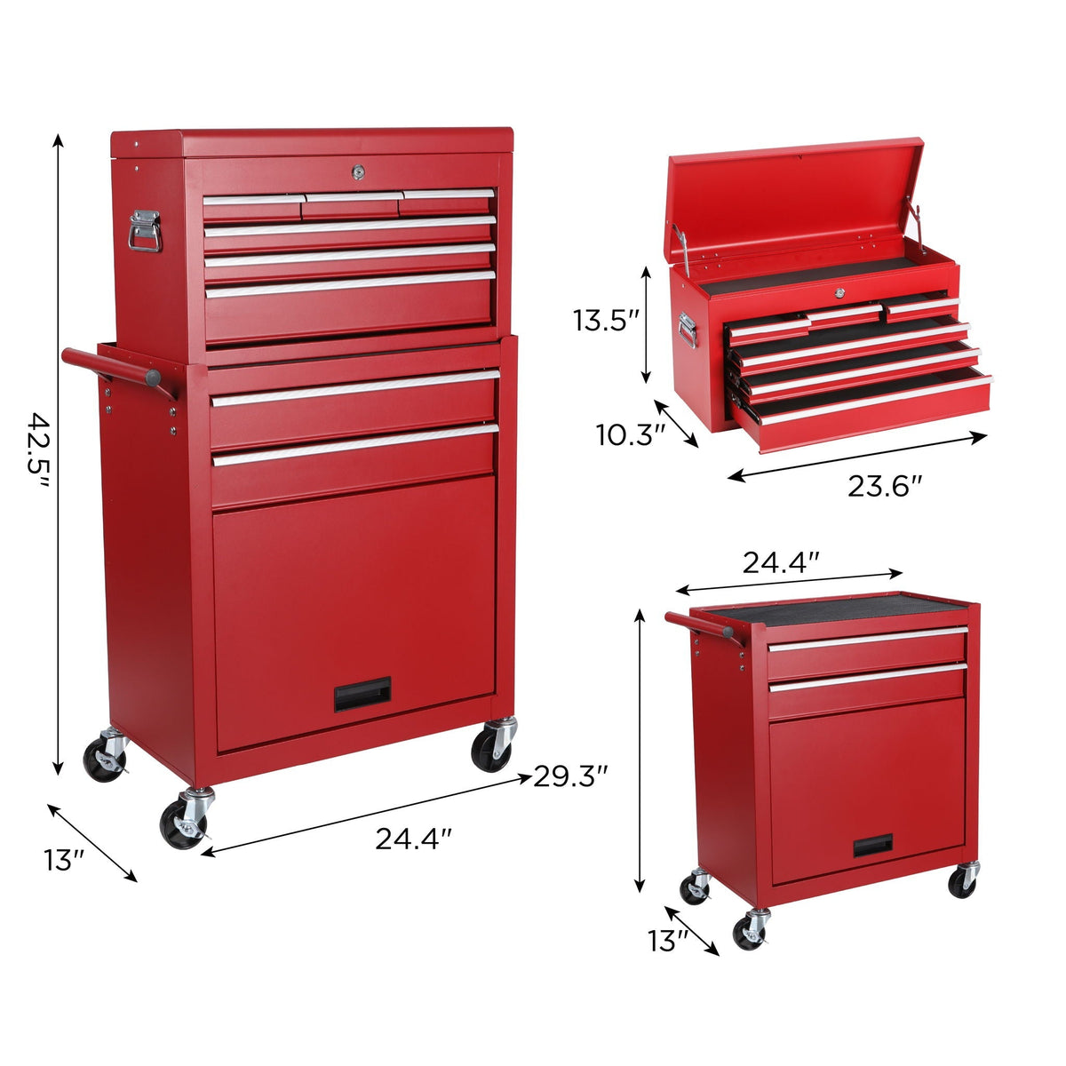 8-drawer rolling tool chest with detachable top box in red by HouseOfZazla storage cabinet on Tampa Home & Garden Store