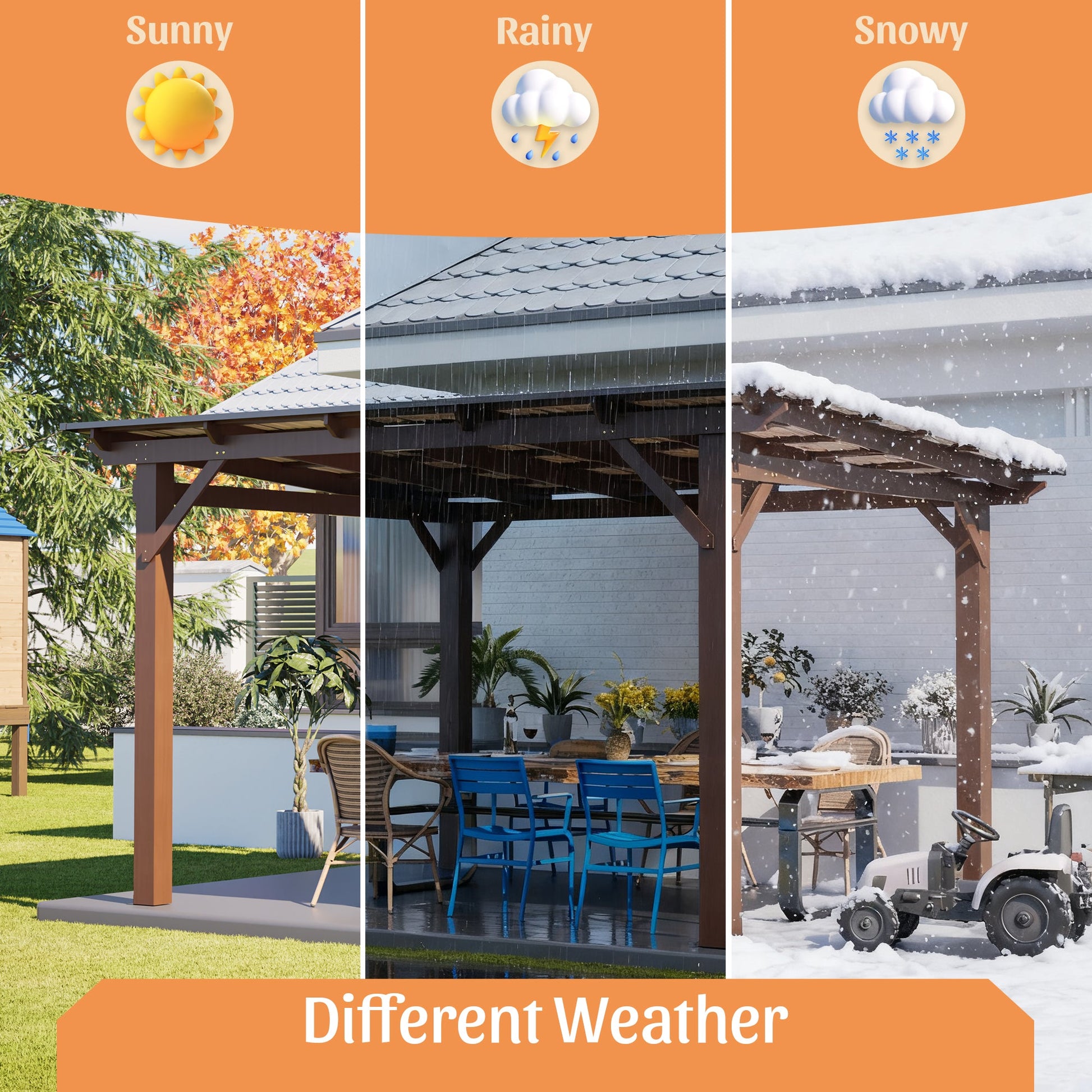 13x10ft wooden garden gazebo with metal roof HouseOfZazla brown wood frame and outdoor seating on Tampa Home & Garden Store