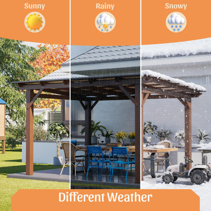 13x10ft wooden garden gazebo with metal roof HouseOfZazla brown wood frame and outdoor seating on Tampa Home & Garden Store