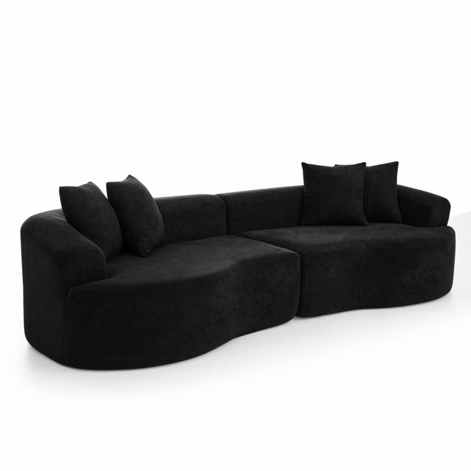 4 Seater Curved Cloud Sectional Sofa black plush fabric with cushions HouseOfZazla stationary on Tampa Home & Garden Store