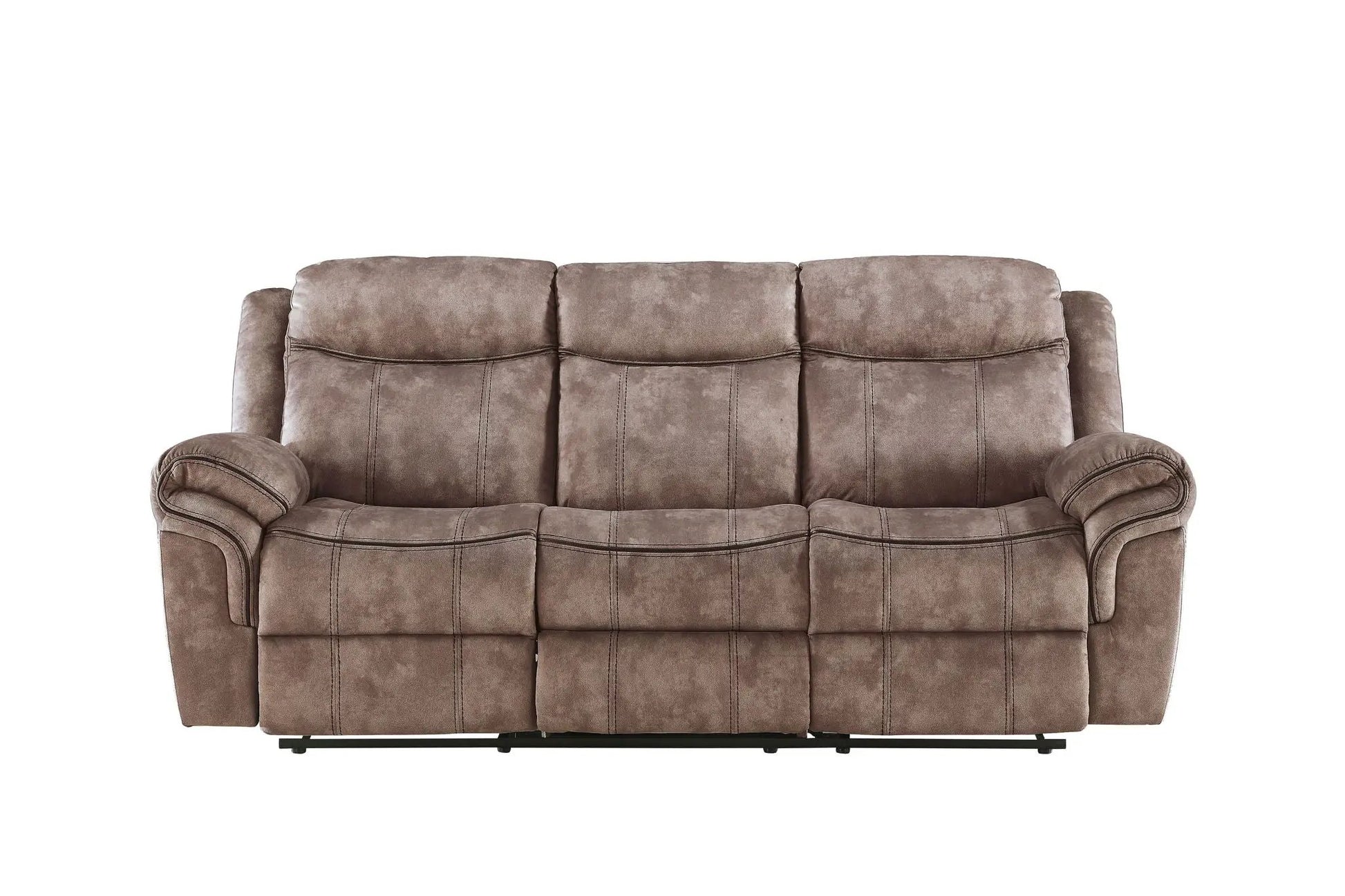 Zubaida two-tone recliner sofa with USB port drop-down table, taupe-brown fabric, 3-seat recliner on Tampa Home & Garden Store