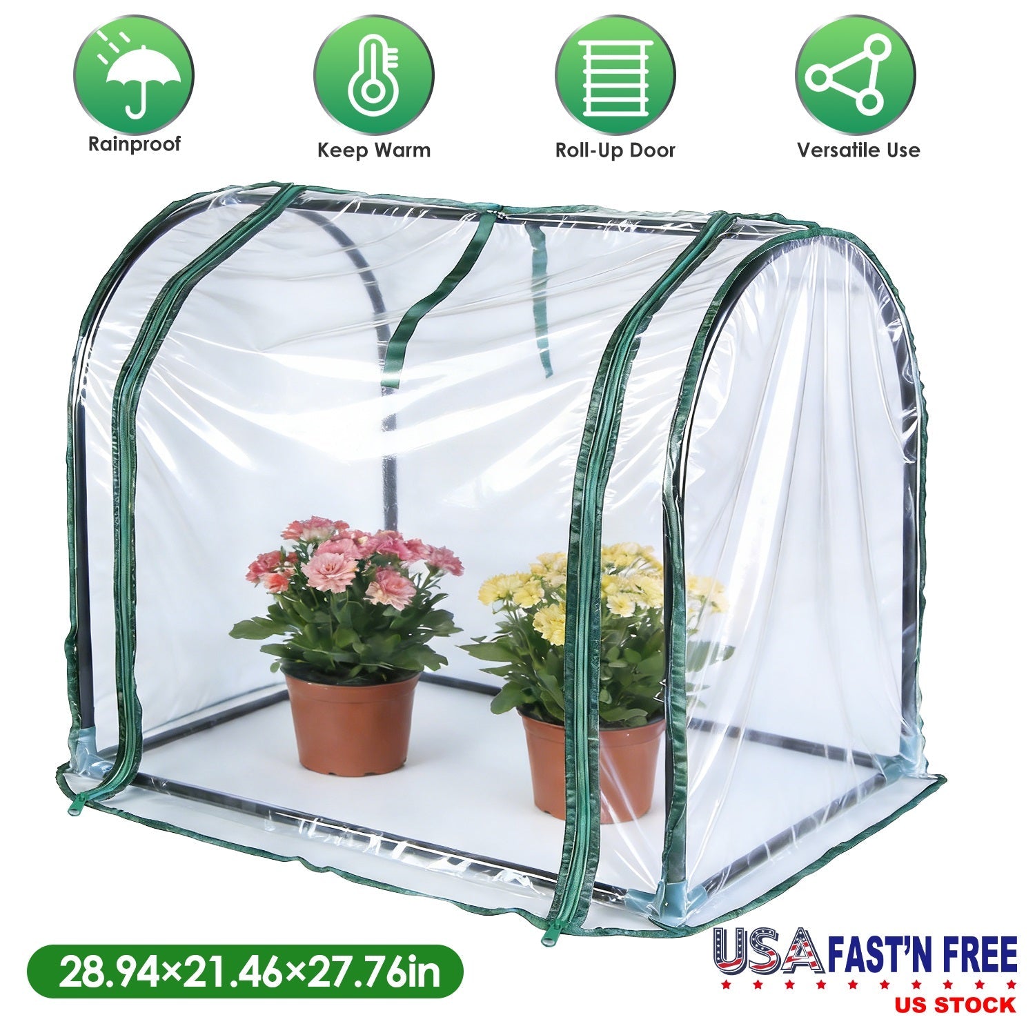 GemGear tabletop mini greenhouse, clear cover with green trim, 28.94x21.46x27.76in on Tampa Home & Garden Store