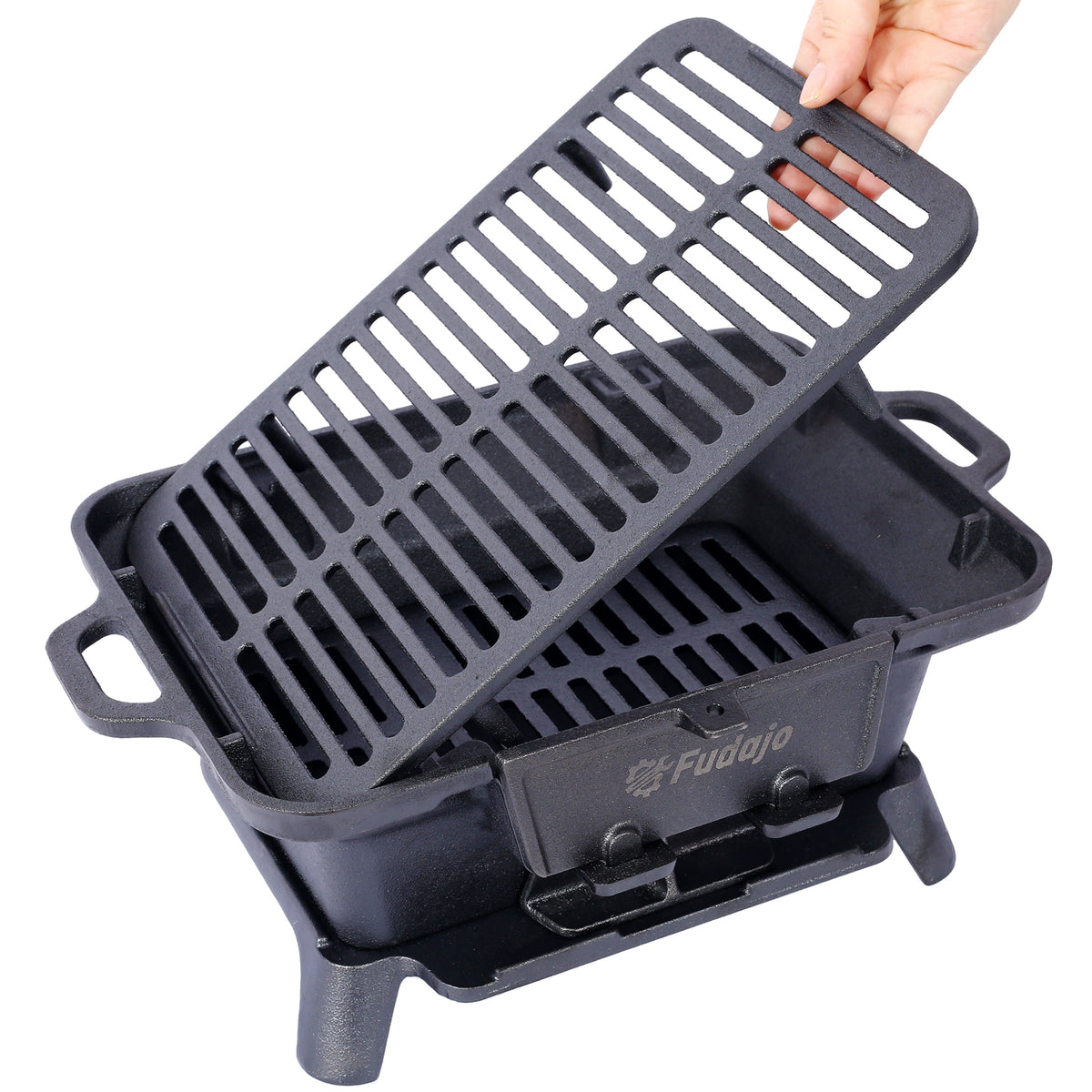 Oval cast iron grill grate for outdoor portable charcoal tabletop skillet, black, HouseOfZazla on Tampa Home & Garden Store