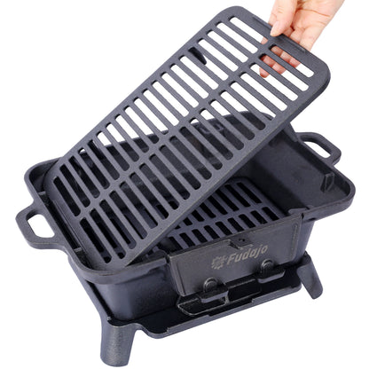 Oval cast iron grill grate for outdoor portable charcoal tabletop skillet, black, HouseOfZazla on Tampa Home & Garden Store