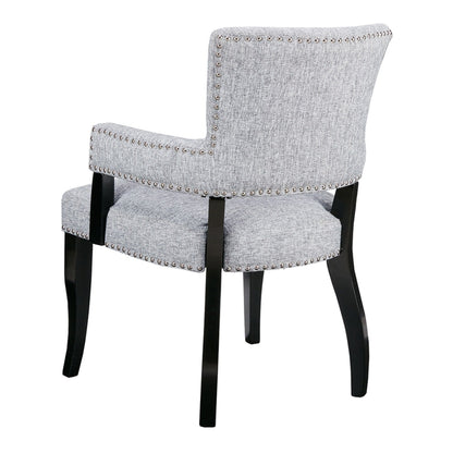 Elegant Arm Dining Chair gray fabric with brass nail head detailing by HouseOfZazla on Tampa Home & Garden Store