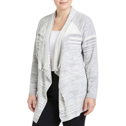 NIC+ZOE Open-Front Cardigan 2X by Vanessa Jane; heather gray knit with waterfall drape on Tampa Home & Garden Store