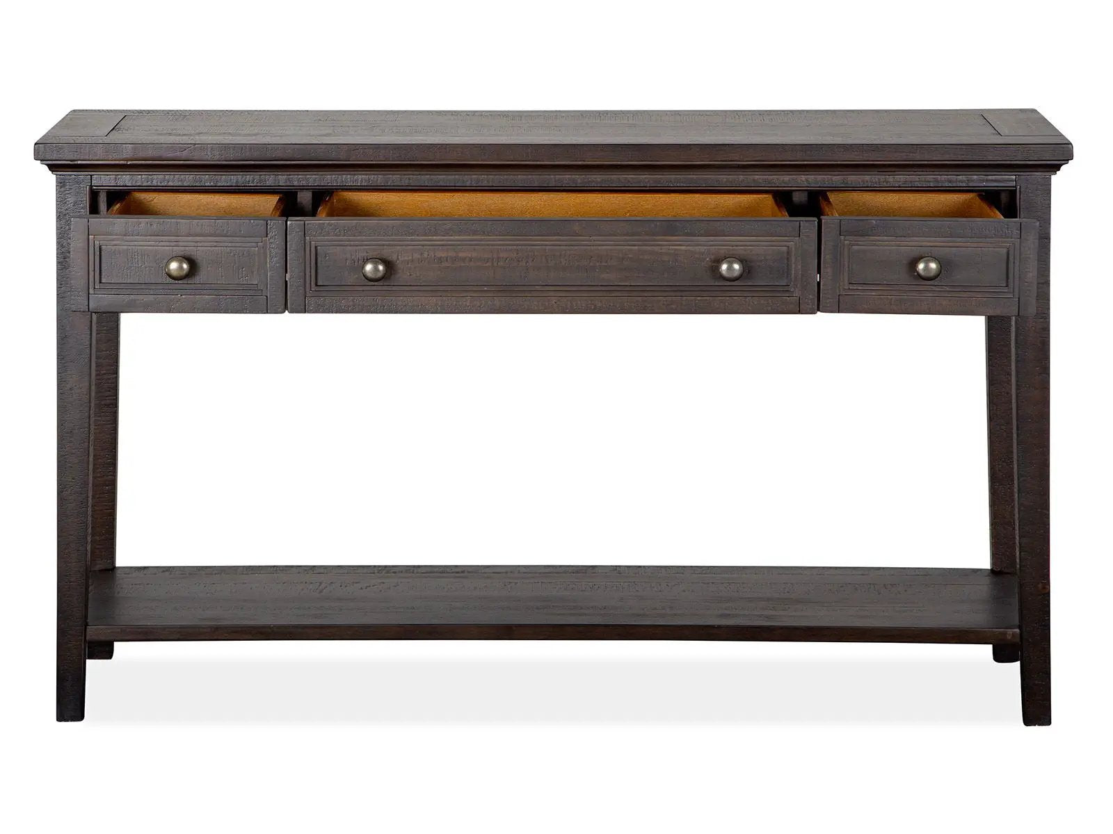Westley Falls graphite rectangular sofa table with 3 drawers and lower shelf on Tampa Home & Garden Store