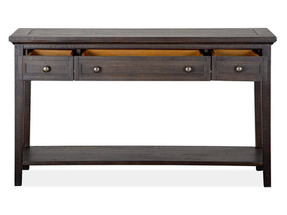 Westley Falls graphite rectangular sofa table with 3 drawers and lower shelf on Tampa Home & Garden Store