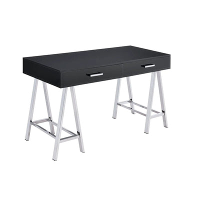 Coleen high gloss writing desk black finish with two drawers and chrome legs on Tampa Home & Garden Store
