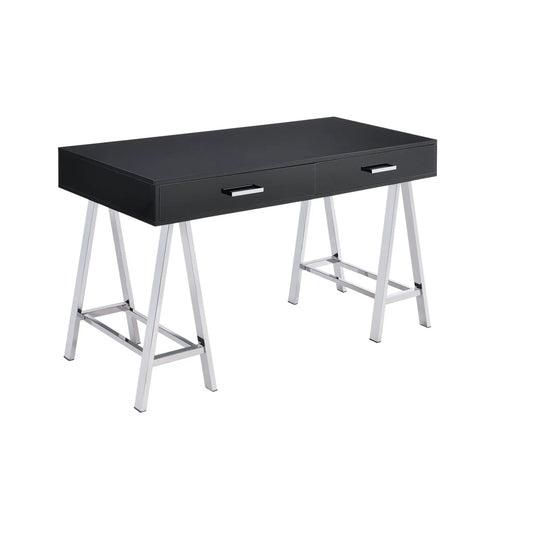 Coleen high gloss writing desk black finish with two drawers and chrome legs on Tampa Home & Garden Store