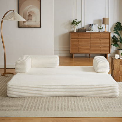 Loveseat Sofa HouseOfZazla cloud boneless couch style with white ribbed poufs and wooden dresser on Tampa Home & Garden Store