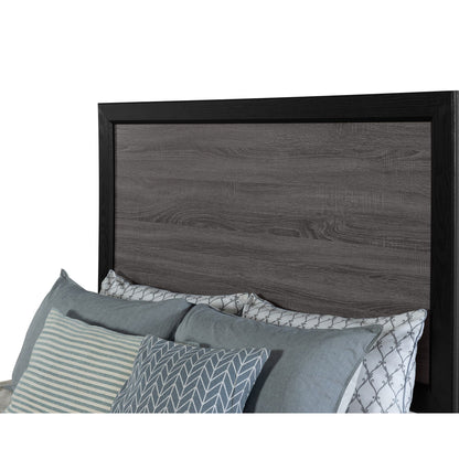 Soluto Bed by HouseOfZazla, dark platform bed with gray panel headboard and blue-gray bedding on Tampa Home & Garden Store