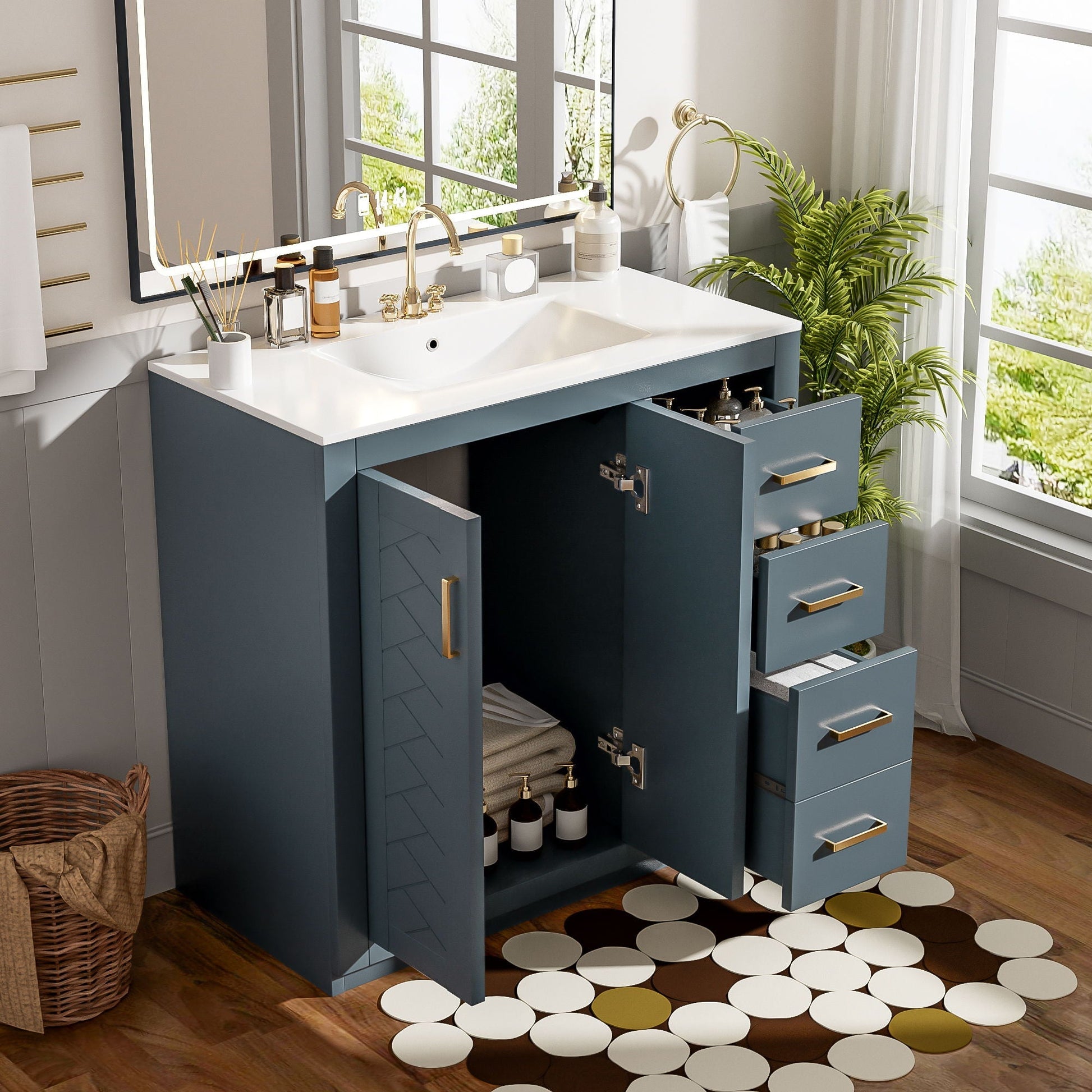 Bathroom vanity with sink combo blue, white countertop, 3 drawers, softclose doors HouseOfZazla on Tampa Home & Garden Store