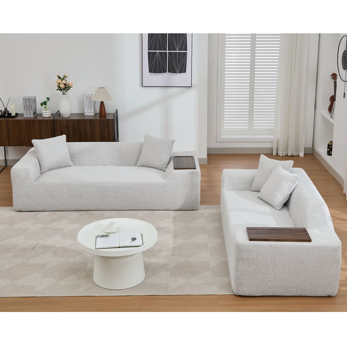 Modern Two Piece Boucle Cloud Sofa and Loveseat