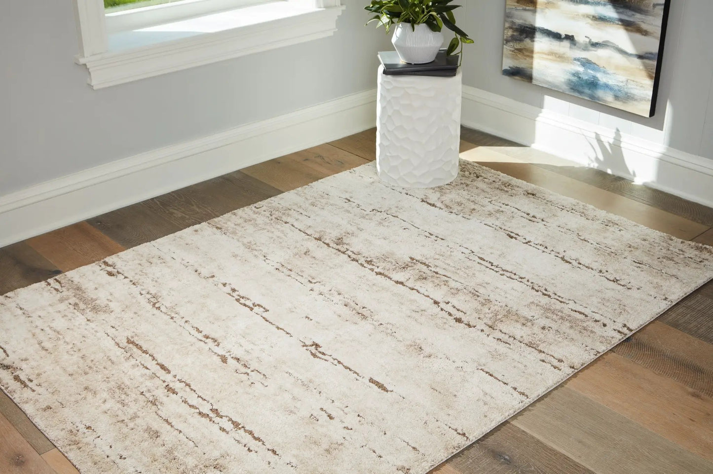 Kasney rug cream beige textured area rug with abstract pattern Unique Piece Furniture on Tampa Home & Garden Store