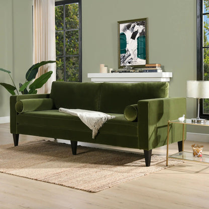 Nicholi Mid-Century Modern Sofa olive green velvet stationary by Unique Piece Furniture on Tampa Home & Garden Store