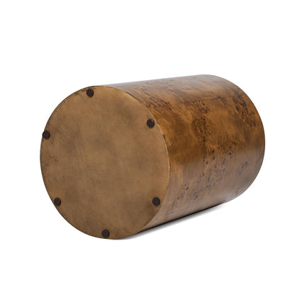 Nebula Accent Pillar Side Table in burl wood veneer, brown finish with dark feet on Tampa Home & Garden Store