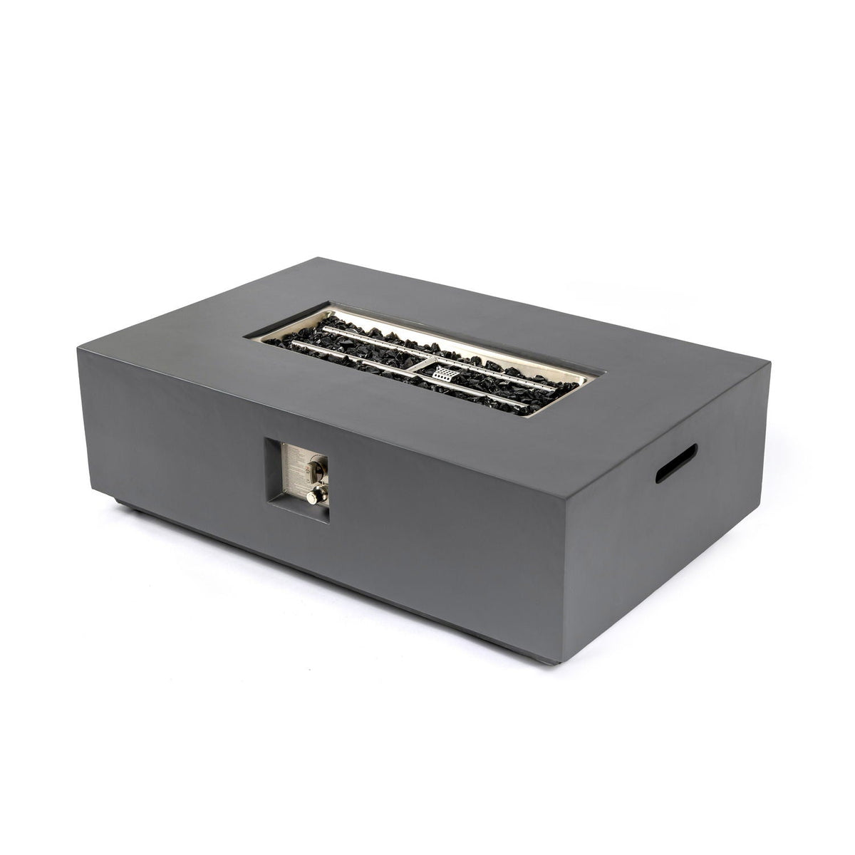 Rectangular fire pit table light gray with 50,000 BTU burner and rock bed by HouseOfZazla on Tampa Home & Garden Store