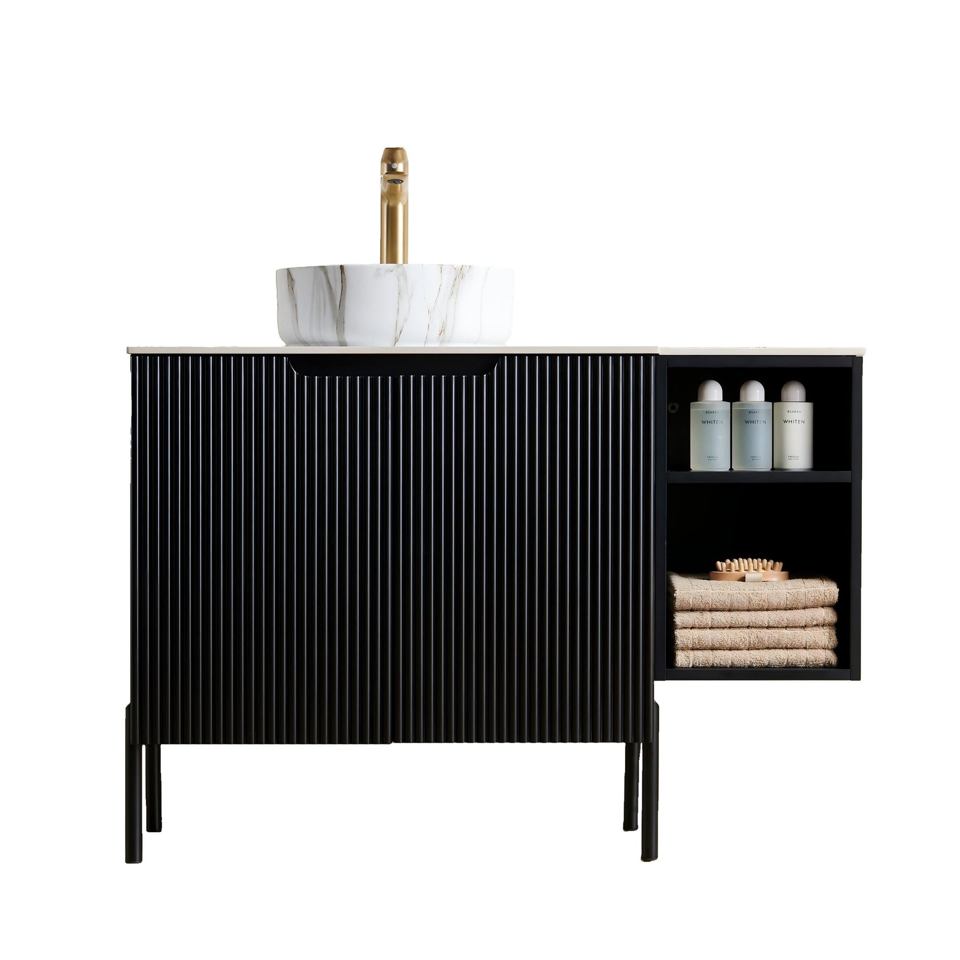 Turio 42in bathroom storage cabinet with marble top and gold faucet on Tampa Home & Garden Store
