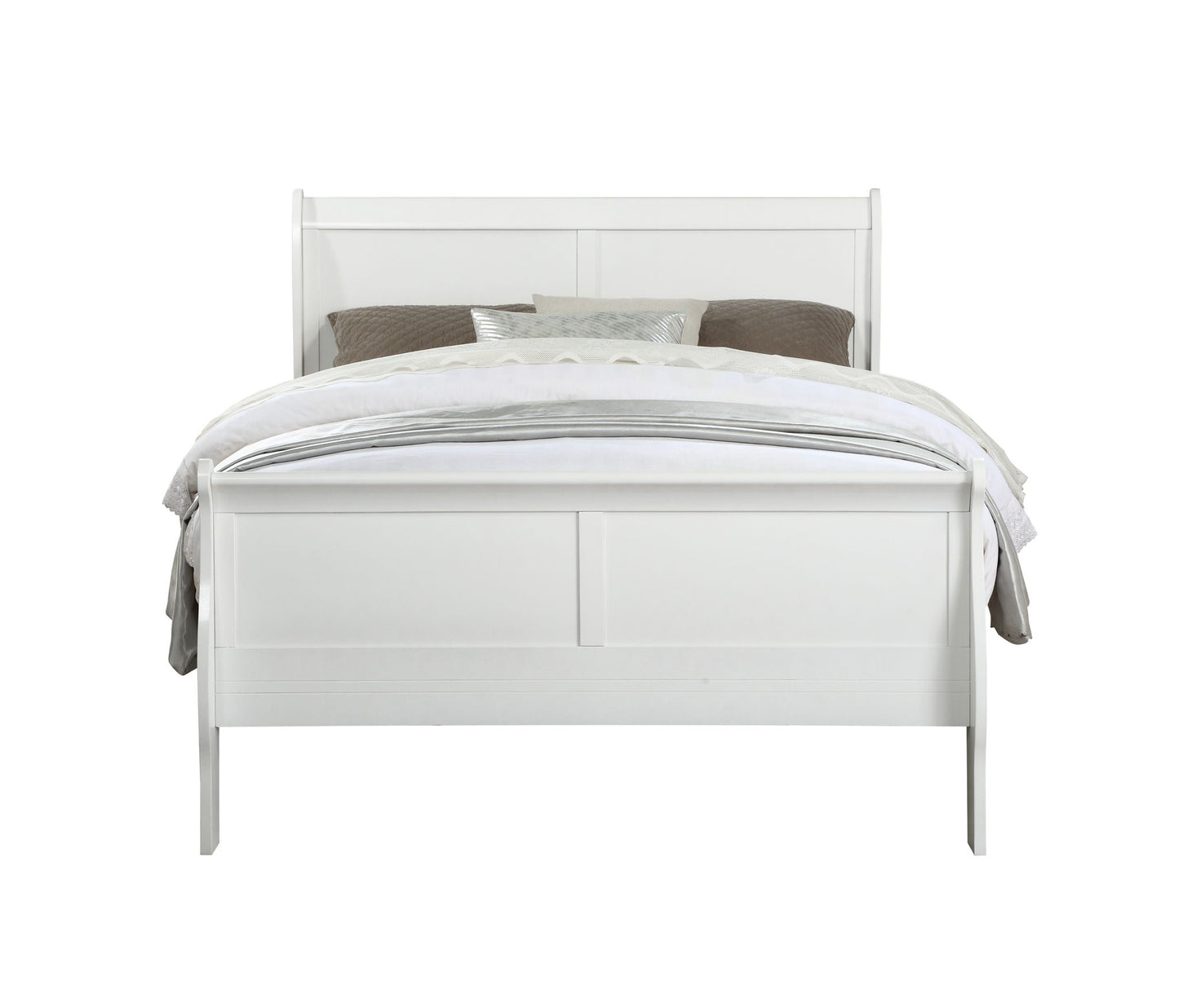 Louis Philippe Sleigh Style Bed by HouseOfZazla white finish with paneled headboard on Tampa Home & Garden Store