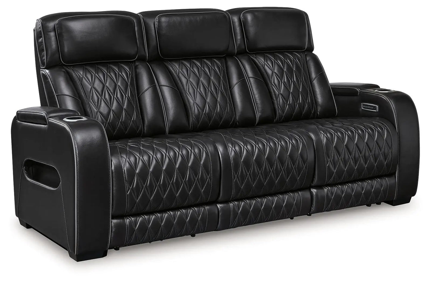 Boyington Power Reclining Sofa with Adj Headrest, black leather, 3-seat, Unique Piece Furniture on Tampa Home & Garden Store