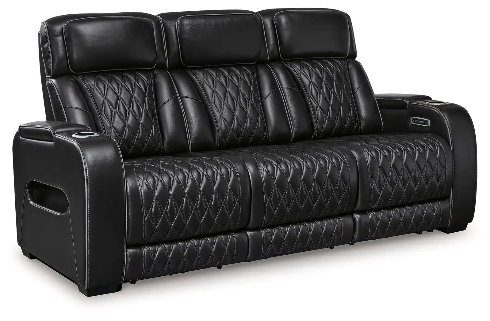 Boyington Power Reclining Sofa with Adj Headrest, black leather, 3-seat, Unique Piece Furniture on Tampa Home & Garden Store