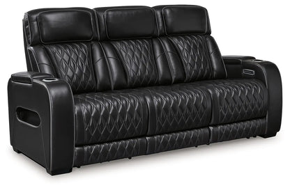 Boyington Power Reclining Sofa with Adj Headrest, black leather, 3-seat, Unique Piece Furniture on Tampa Home & Garden Store