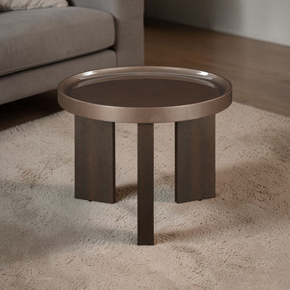 HouseOfZazla round coffee table with dark brown wooden legs and bronze high-gloss top on Tampa Home & Garden Store