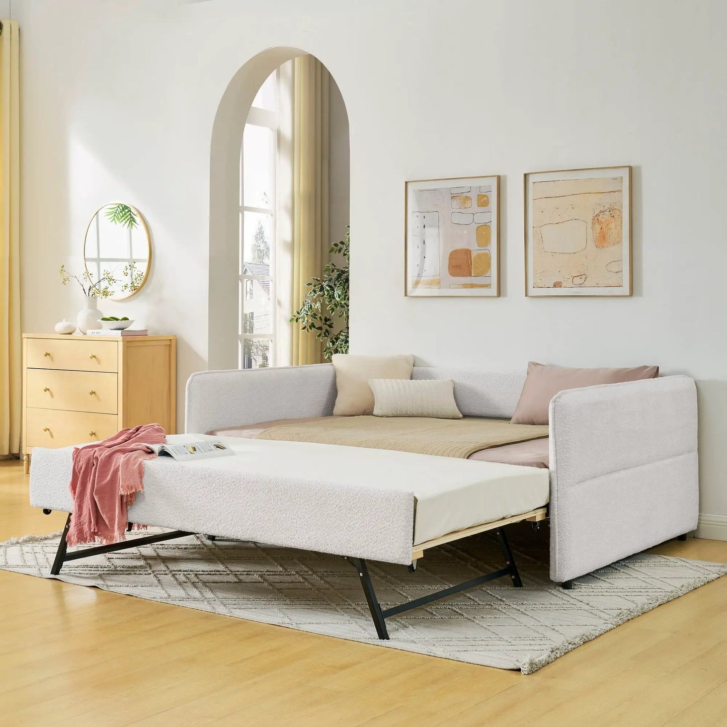 Upholstered Daybed With Pop Up Trundle For Guests