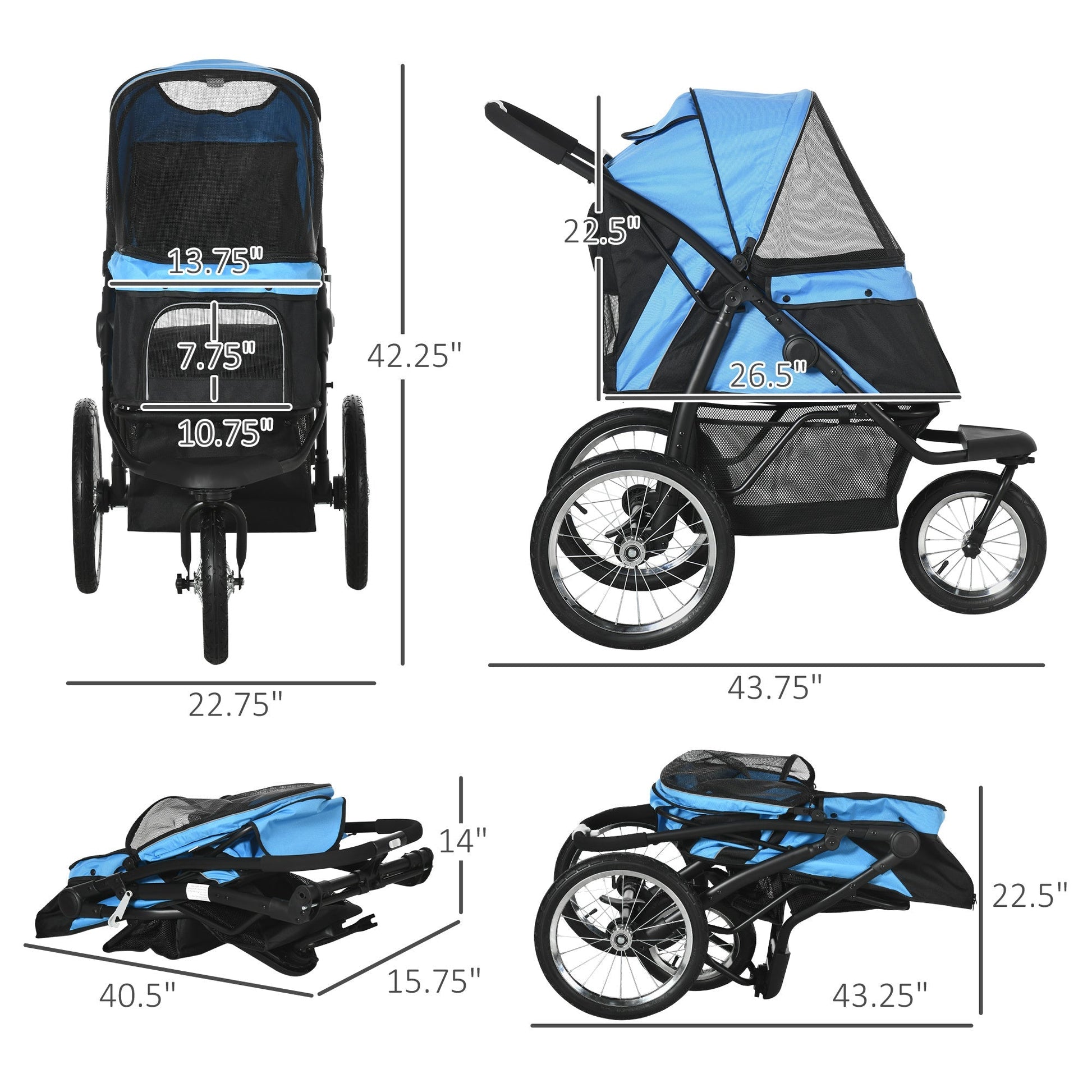 PawHut Pet Stroller for Small and Medium Dogs blue and black with mesh panels HouseOfZazla on Tampa Home & Garden Store