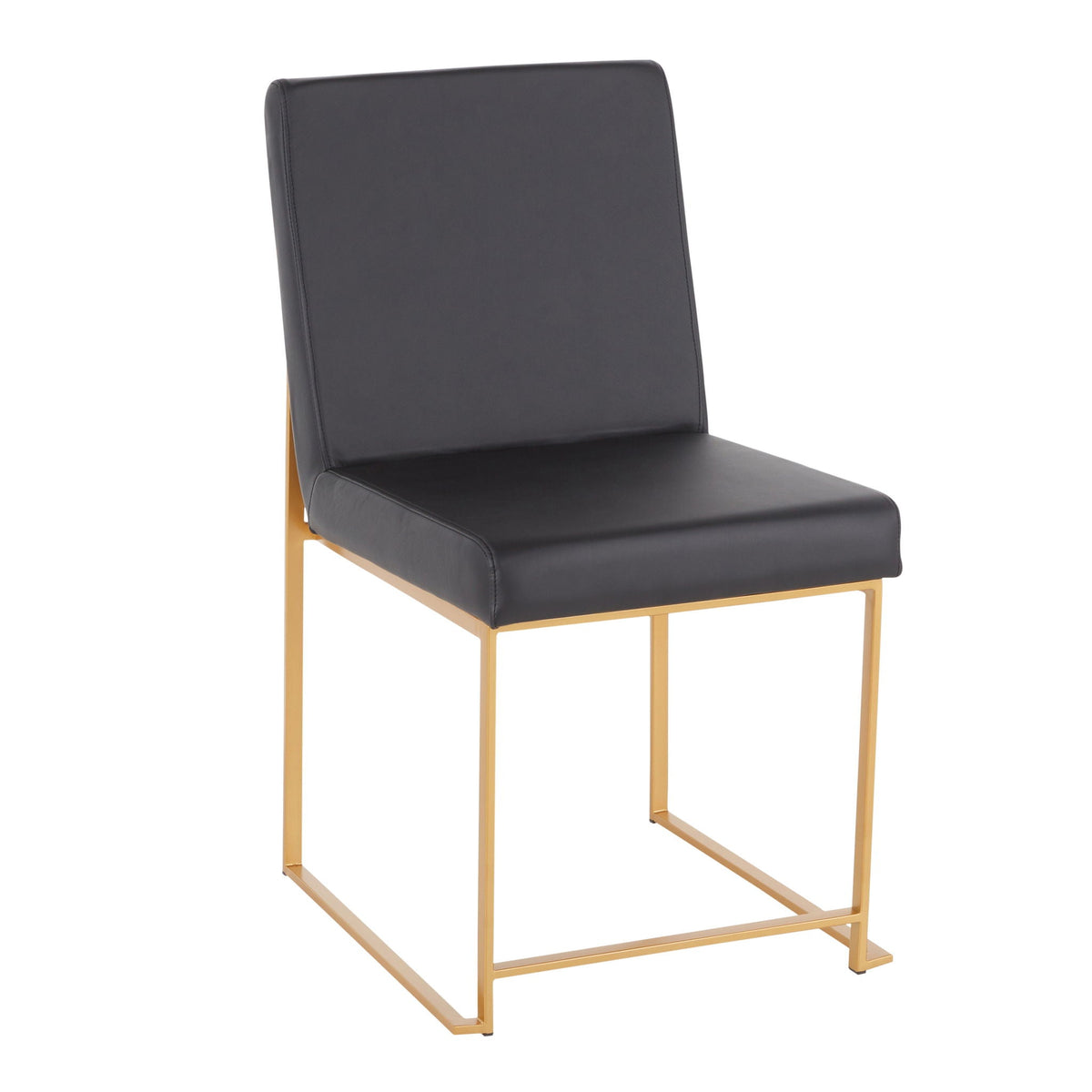 Contemporary high back dining chair set with black upholstered seat and gold metal legs on Tampa Home & Garden Store