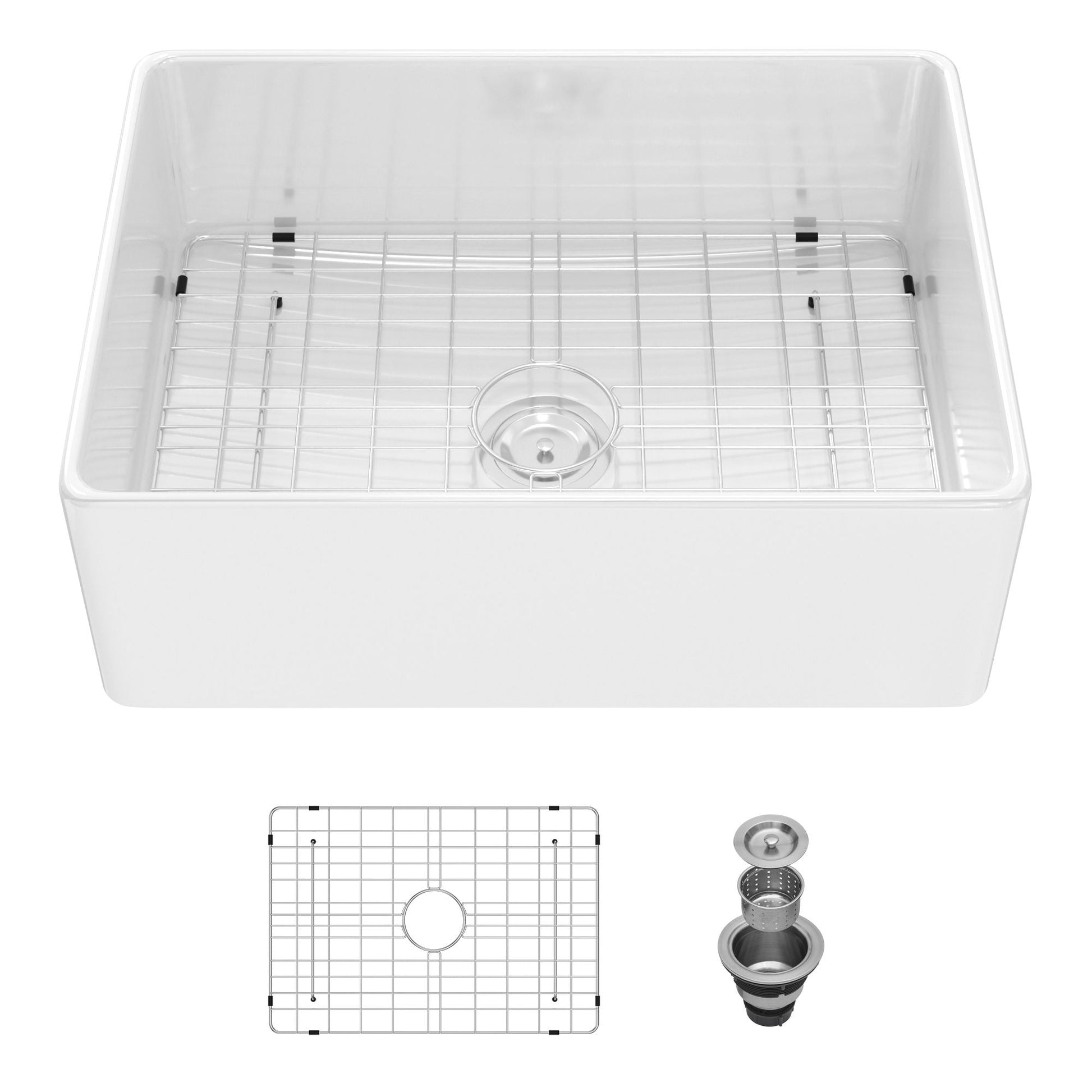 Undermount kitchen sink with stainless finish, wire rack and drain assembly on Tampa Home & Garden Store