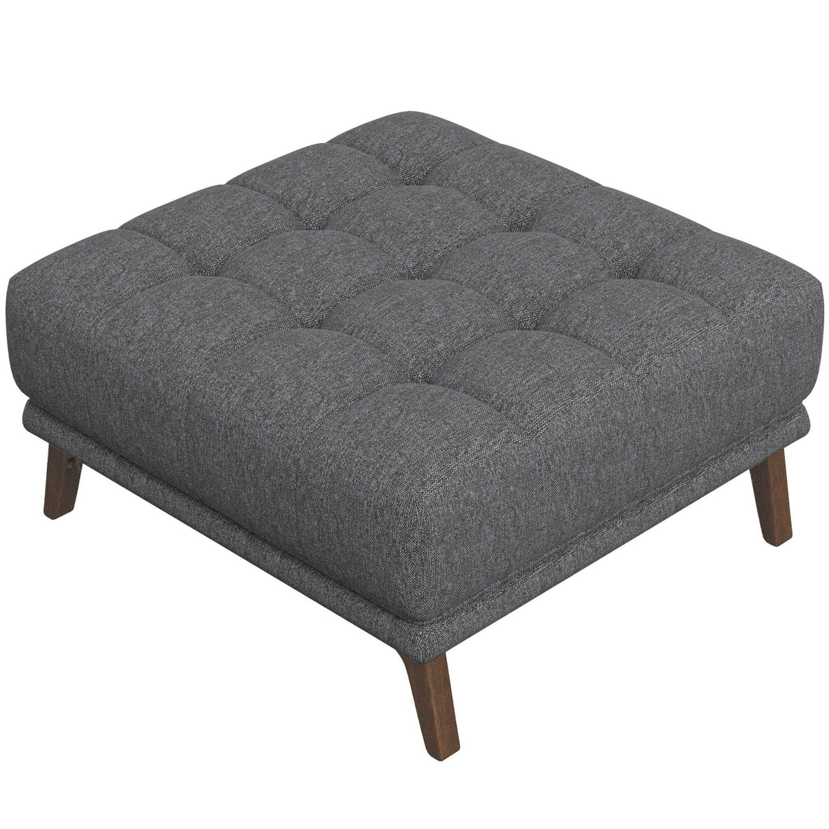 Addison Square Upholstered Ottoman gray fabric mid-century tufted with wooden legs HouseOfZazla on Tampa Home & Garden Store