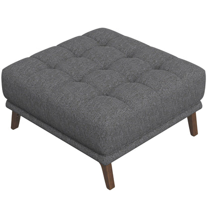 Addison Square Upholstered Ottoman gray fabric mid-century tufted with wooden legs HouseOfZazla on Tampa Home & Garden Store