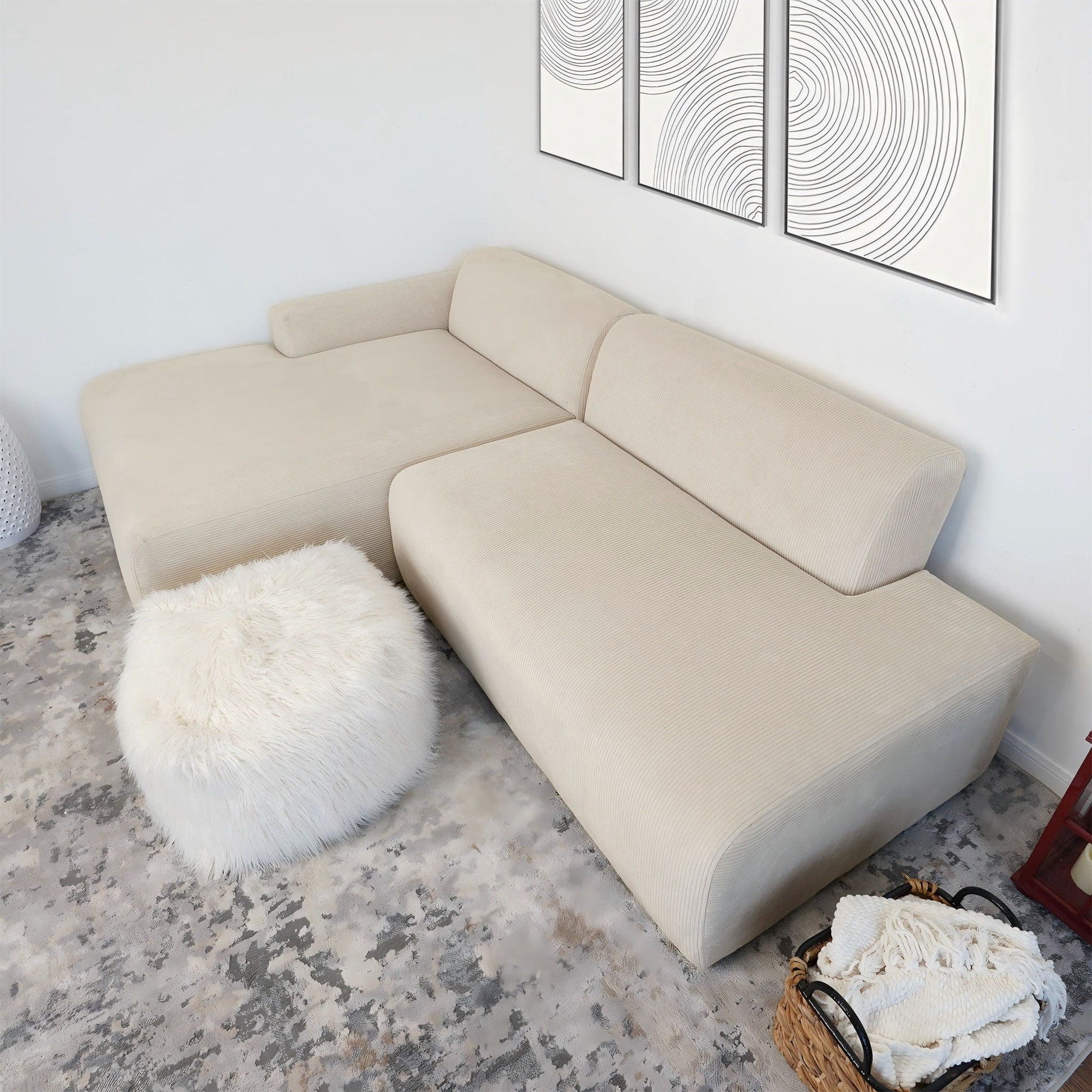 Mar beige stationary sectional sofa with plush cushions in a modern living room on Tampa Home & Garden Store