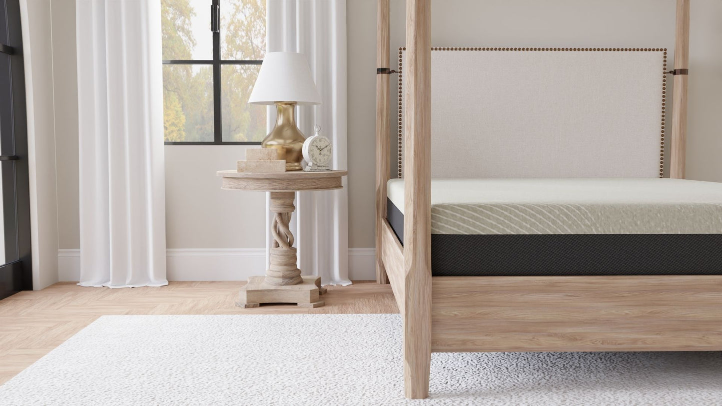 8-inch Comfort Series Firm Gel Memory Foam Tight Top Mattress on a natural wood bed frame on Tampa Home & Garden Store
