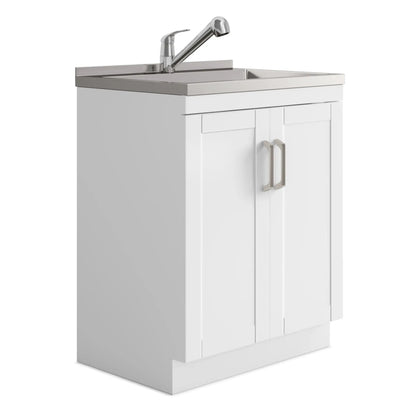 Kyle laundry vanity with stainless steel sink and chrome faucet, white cabinet on Tampa Home & Garden Store